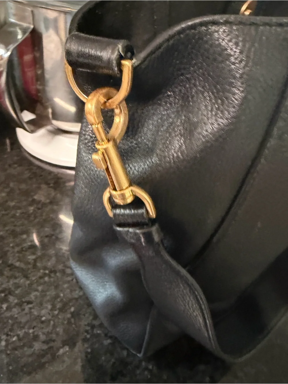 Tory Burch Black Pebbled Leather bucket bag